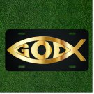 Custom Personalized License Plate Auto Tag With Golden GOD Fish Design
