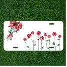 Custom Personalized License Plate Auto Tag With Red Flowers Draw Sketch Art