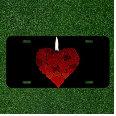 Custom Personalized License Plate Auto Tag With Candle Lit Fire Heart Add Names