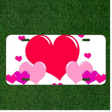 Custom Personalized License Plate Auto Tag With Pink And Purple Hearts Add Names