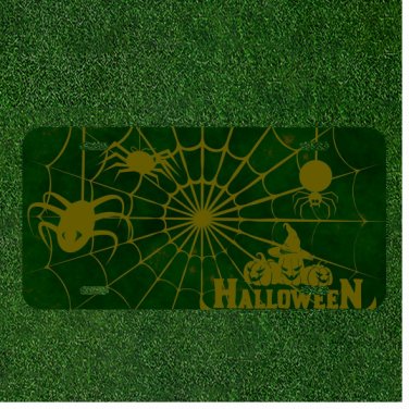 Custom Personalized License Plate Auto Tag With Halloween Spider Web and Pumpkin
