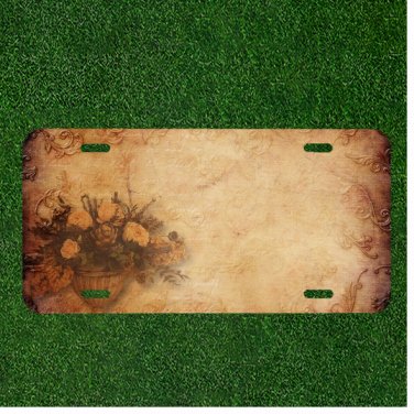 Custom Personalized License Plate Auto Tag With Cool Ancient Flowers Add Names