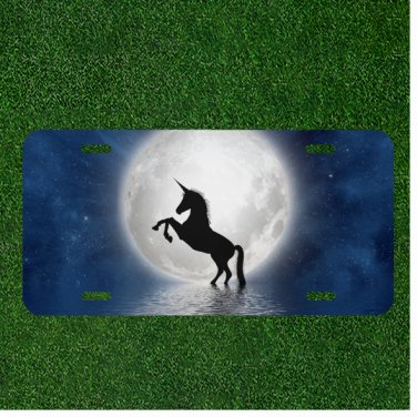 Custom Personalized License Plate Auto Tag With Unicorn On Water By Moon Art