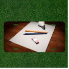 Custom Personalized Auto Tag With Paper Pencils And Eraser On Paper Design