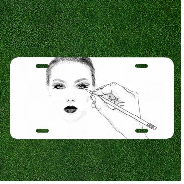 Custom Personalized License Plate Auto Tag With Person Drawing Women Design Art