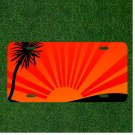 Custom Personalized License Plate Auto Tag With Orange Sunset Palm Tree Cartoon
