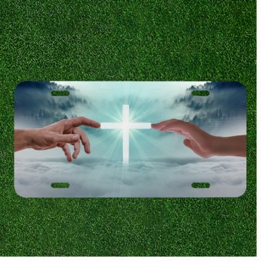 Custom Personalized License Plate Auto Tag With Two Hands And White Cross NEW