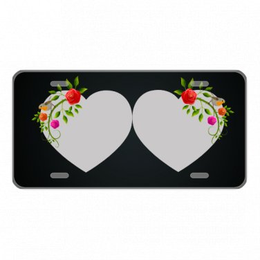 Custom Personalized License Plate Car Tag With Gray Hearts And Roses Add Names