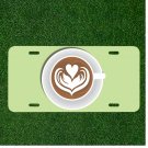 Custom Personalized License Plate Auto Tag With White Heart In Coffee Cup Design