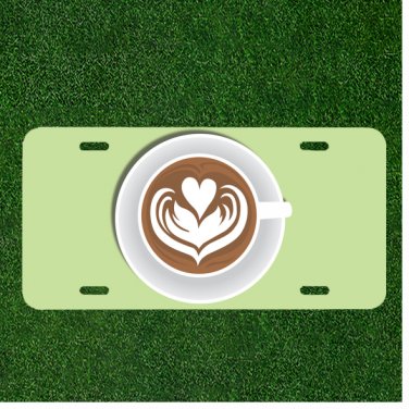 Custom Personalized License Plate Auto Tag With White Heart In Coffee Cup Design