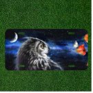 Custom Personalized License Plate Auto Tag With Owl Moon Space And Butterflies