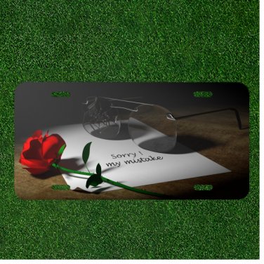 Custom Personalized License Plate Auto Tag With Sorry My Mistake Note And Rose