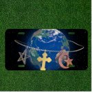 Custom Personalized License Plate Auto Tag With Cross Moon And Star Planet Earth