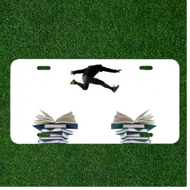 Custom Personalized License Plate Auto Tag With Person Jumping Over Books Design