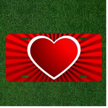 Custom Personalized License Plate Car Tag With Postcard Cover Heart Rays Red