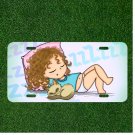 Custom Personalized License Plate Auto Tag With Girl Sleeping With Cat Design