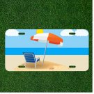 Custom Personalized License Plate Auto Tag With Umbrella In Sand Beach Design