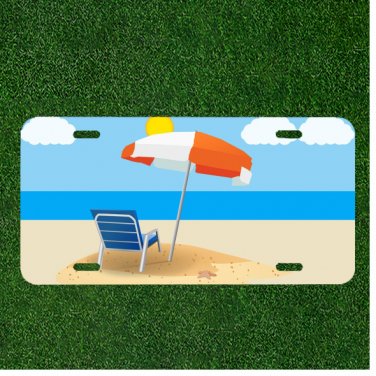 Custom Personalized License Plate Auto Tag With Umbrella In Sand Beach Design