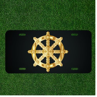 Custom Personalized License Plate Auto Tag With Golden Pirate Ship Wheel Design