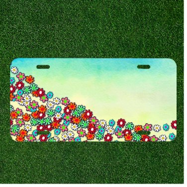 Custom Personalized License Plate Car Tag With COLORFUL Flowers Design Add Names
