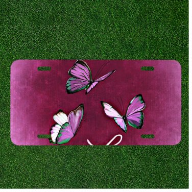 Custom Personalized License Plate Auto Tag With Three Purple Butterflys Design