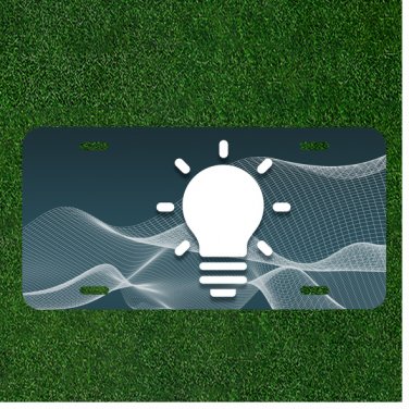Custom Personalized License Plate Auto Tag With Light Bulb Design In Blue