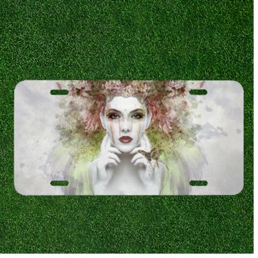 Custom Personalized License Plate Auto Tag With Cool Women With Flower Hair