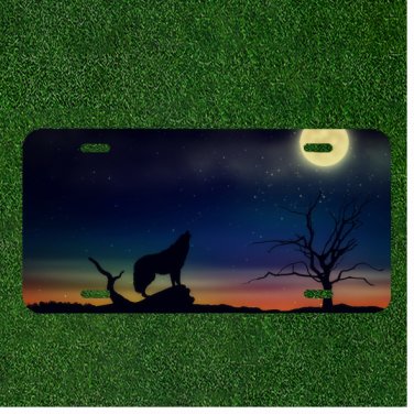 Creative License Plate Auto Tag With Wolfe Howling At Moon At Night