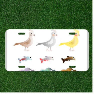 Custom Personalized License Plate With Creative Design Art With Birds And FIsh