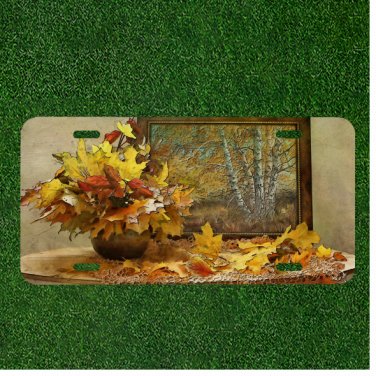 Custom Personalized License Plate Auto Tag With FANCY Leaves And Picture Design