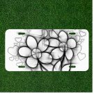 Custom Personalized License Plate Auto Tag With Flower And Hearts Sketch Design