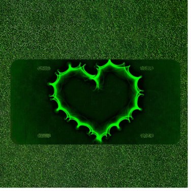 Custom Personalized License Plate Auto Tag With Wacky Light Green Heart Design