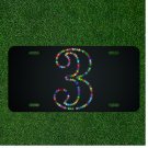 Custom Personalized License Plate Auto Tag With Colorful Number 3 Design Art