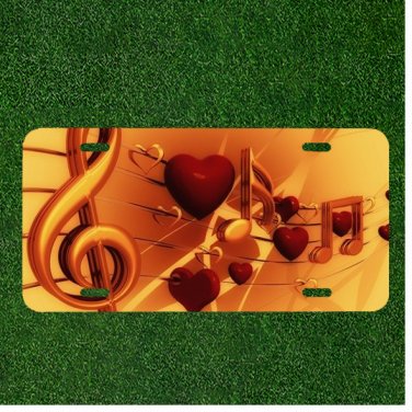 Custom Personalized License Plate Tag With Music Notes And Hearts Design NEW