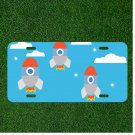 Custom Personalized License Plate Auto Tag With Cute Kids Spaceships Design