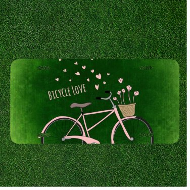 Custom Personalized License Plate Auto Tag With Bicycle Love Hearts Design