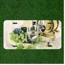 Custom Personalized License Plate Auto Tag With Two Glasses Of Wine And Fruit