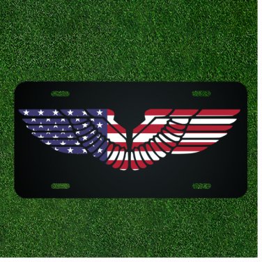 Custom Personalized License Plate Auto Tag With American Flag Wings Design