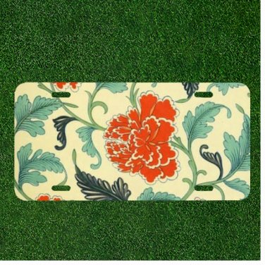 Custom Personalized Auto Tag With Cartoon Red Flower Leaves Design