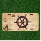 Custom Personalized License Plate Auto Tag With Captains Pirate Ship Wheel Art