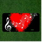 Custom Personalized License Plate Tag With Cool Red Heart Music Symbol Design