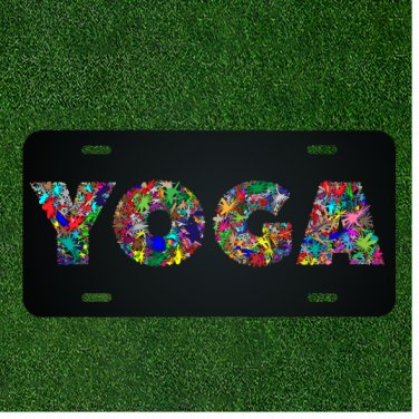 Custom Personalized License Plate Auto Tag With YOGA In Colorful Splash Design