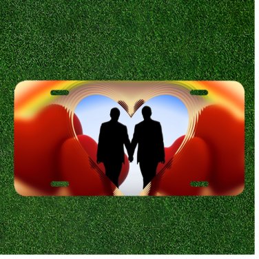 Custom Personalized License Plate Auto Tag With Two People Love Rainbow Heart