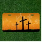 Custom Personalized License Plate Auto Tag With Three Crosses By Sketch Design