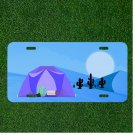 Custom Personalized License Plate Auto Tag With Camping Tent Drawing Design