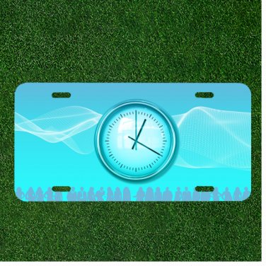 Custom Personalized License Plate Auto Tag With Blue Time Clock Design