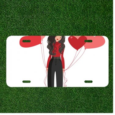 Custom Personalized License Plate Auto Tag With Women With Heart Balloons