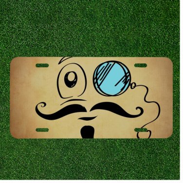 Custom Personalized License Plate Auto Tag With Mustache Emoji Design Art