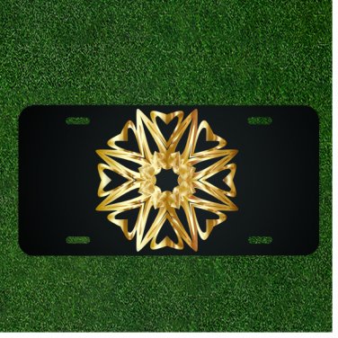 Custom Personalized License Plate Auto Tag With Fancy Golden Heart Flower