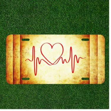 Custom Personalized License Plate Auto Tag With Fancy Red Heart Design Outline
